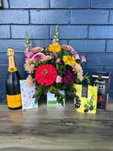Load image into Gallery viewer, Flowers, Food and your Favourite Drink GIFT Hamper