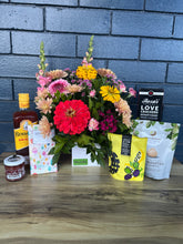 Load image into Gallery viewer, Flowers, Food and your Favourite Drink GIFT Hamper
